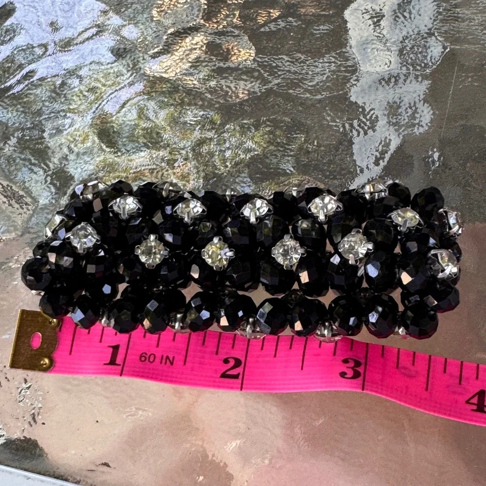Beaded Stretch Bracelet Black‎ Faceted Crystal Rhinestone Statement Jewelry